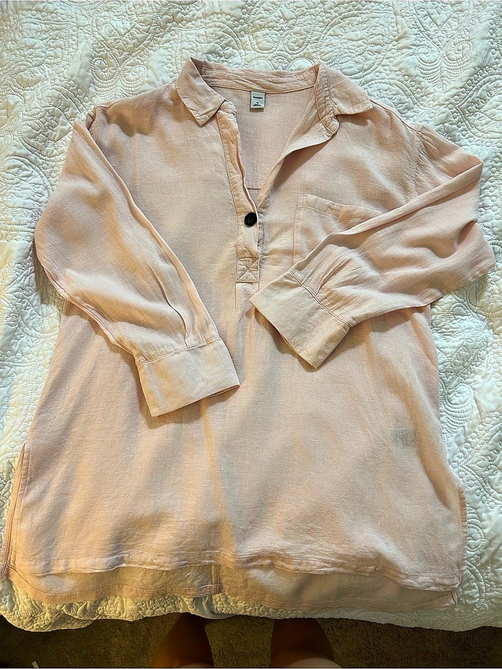 Old Navy Linen-Blend Tunics Women's Pink Collared Button Down Top